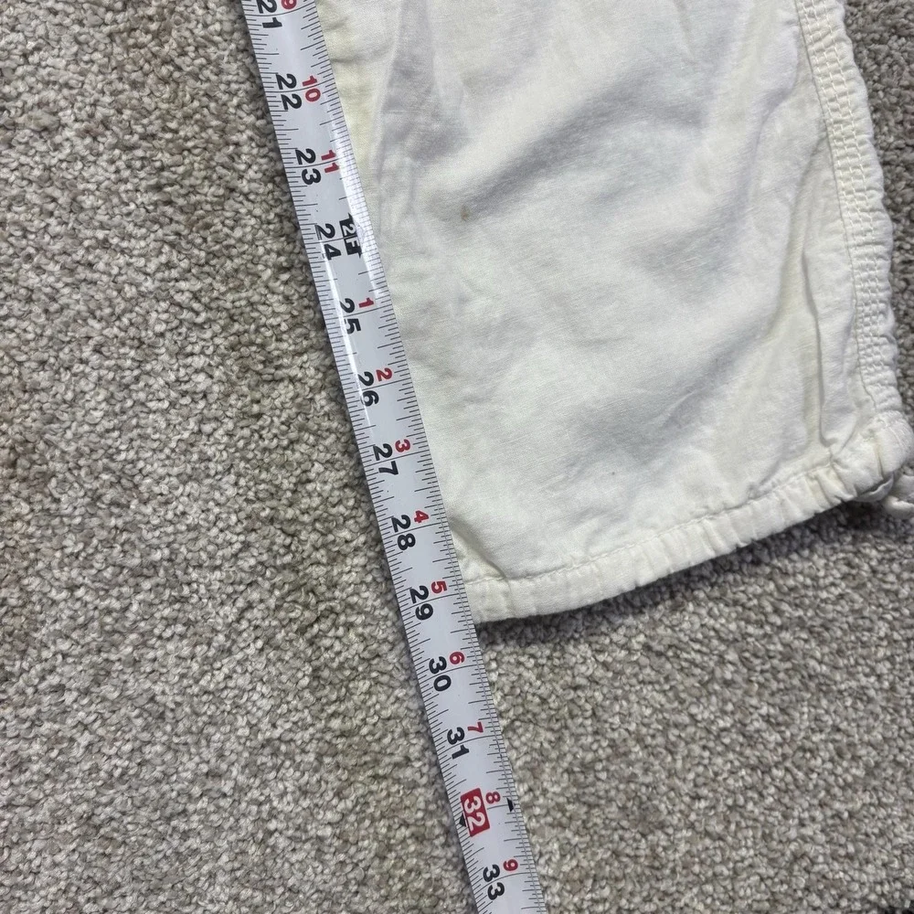H&M L.O.G.G. Pants Womens 31 White Linen Blend Chino Drawstring Hem Summer